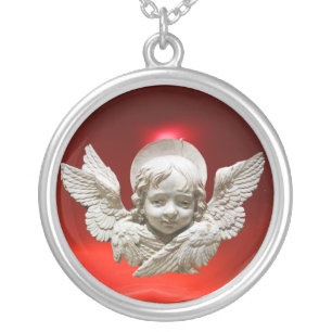FLORENTINE RENAISSANCE ANGEL SILVER PLATED NECKLACE