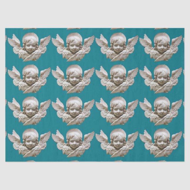 FLORENTINE RENAISSANCE ANGEL Teal Blue Christmas  Tissue Paper (Front)
