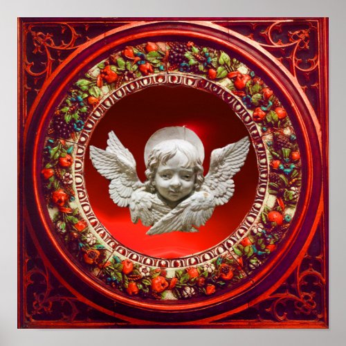 FLORENTINE RENAISSANCE ANGEL WITH RED FLORAL CROWN POSTER