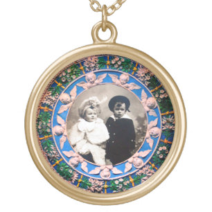FLORENTINE RENAISSANCE ANGELS , PHOTO TEMPLATE GOLD PLATED NECKLACE