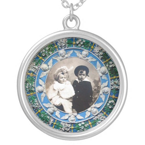 FLORENTINE RENAISSANCE  ANGELS  PHOTO TEMPLATE SILVER PLATED NECKLACE