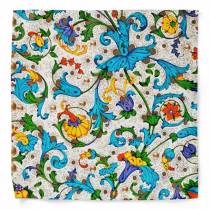 FLORENTINE RENAISSANCE BLUE FLORAL SWIRLS,FLOWERS BANDANA