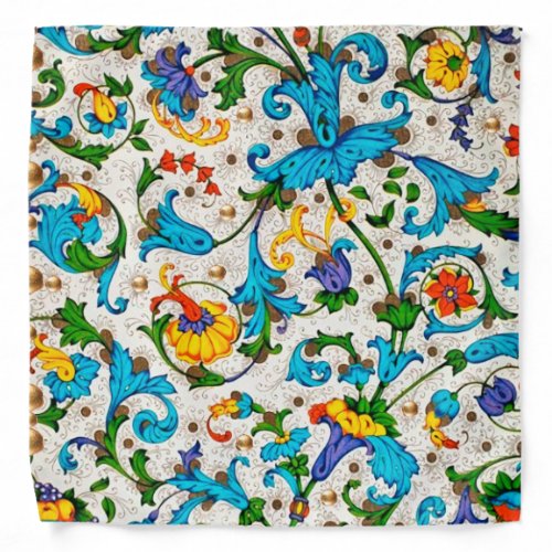 FLORENTINE RENAISSANCE BLUE FLORAL SWIRLSFLOWERS BANDANA