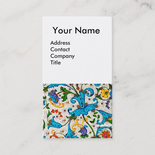 FLORENTINE RENAISSANCE BLUE FLORAL SWIRLS,FLOWERS BUSINESS CARD (Front)
