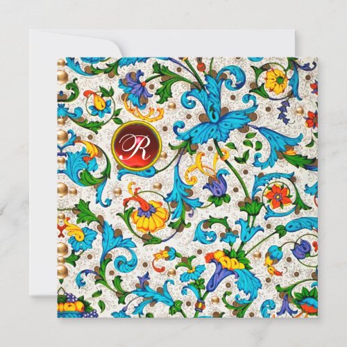 FLORENTINE RENAISSANCE BLUE FLORAL SWIRLSFLOWERS HOLIDAY CARD