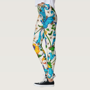 FLORENTINE RENAISSANCE BLUE FLORAL SWIRLS,FLOWERS LEGGINGS