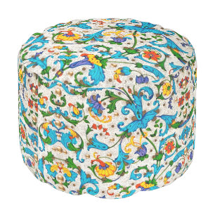 FLORENTINE RENAISSANCE BLUE FLORAL SWIRLS,FLOWERS POUF