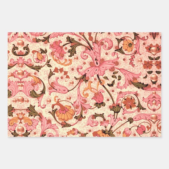 FLORENTINE RENAISSANCE BLUE FLORAL SWIRLS,FLOWERS  WRAPPING PAPER SHEETS (Front 2)
