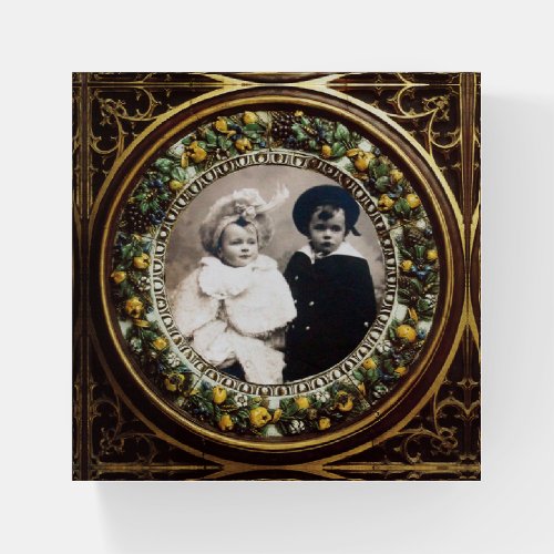 FLORENTINE RENAISSANCE FLORAL PHOTO TEMPLATE Brown Paperweight