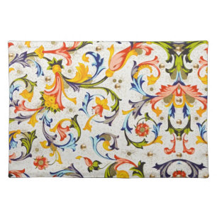 FLORENTINE RENAISSANCE FLORAL SWIRLS,FLOWERS CLOTH PLACEMAT