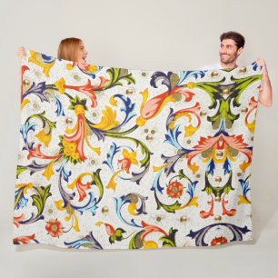 FLORENTINE RENAISSANCE FLORAL SWIRLS,FLOWERS FLEECE BLANKET