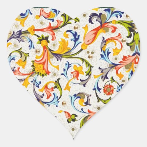 FLORENTINE RENAISSANCE FLORAL SWIRLSFLOWERS HEART STICKER