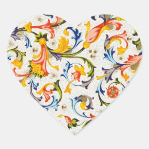 FLORENTINE RENAISSANCE FLORAL SWIRLS,FLOWERS HEART STICKER