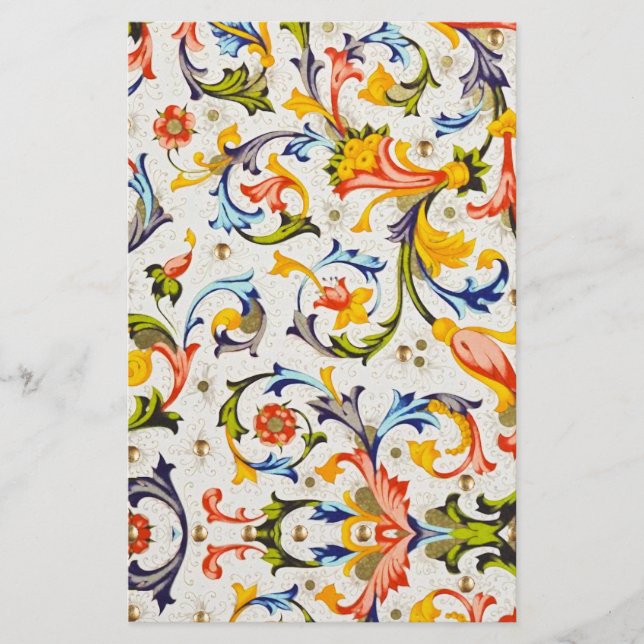 FLORENTINE RENAISSANCE FLORAL SWIRLS,FLOWERS STATIONERY (Front)