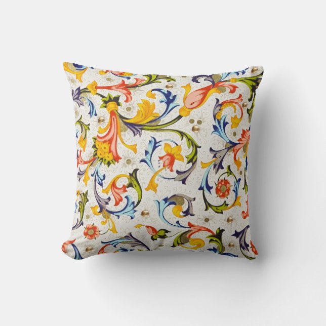 FLORENTINE RENAISSANCE FLORAL SWIRLS,FLOWERS THROW PILLOW (Front)