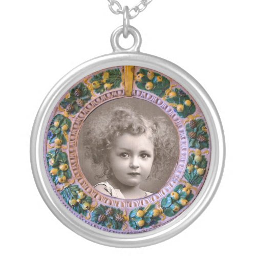 FLORENTINE  RENAISSANCE FLOWERS PHOTO TEMPLATE SILVER PLATED NECKLACE