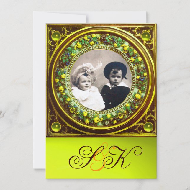 FLORENTINE RENAISSANCE FRUITS DAMASK MONOGRAM INVITATION (Front)