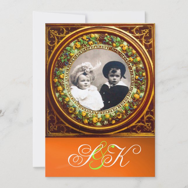 FLORENTINE RENAISSANCE FRUITS DAMASK MONOGRAM INVITATION (Front)