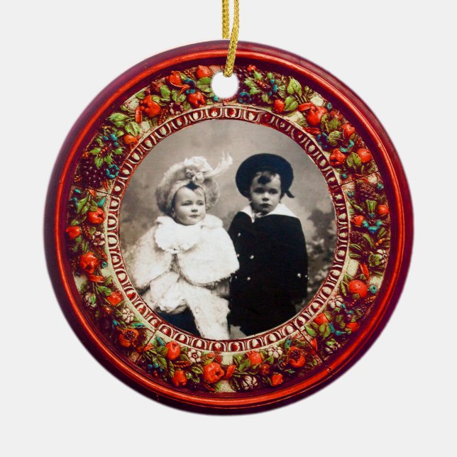 FLORENTINE  RENAISSANCE FRUITS Photo Template Ruby Ceramic Ornament (Front)