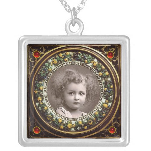 FLORENTINE RENAISSANCE FRUITS PHOTO TEMPLATE Ruby Silver Plated Necklace