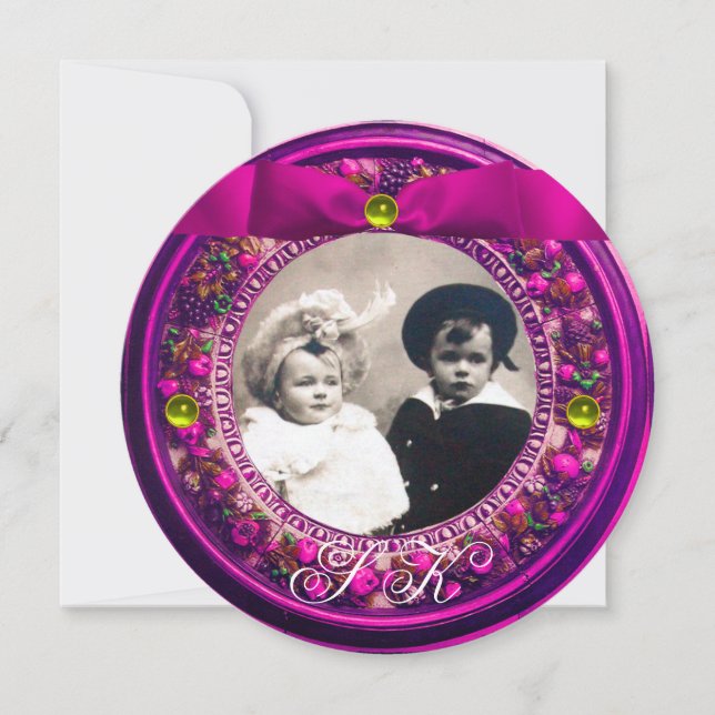 FLORENTINE RENAISSANCE FRUITS PINK RIBBON MONOGRAM INVITATION (Front)