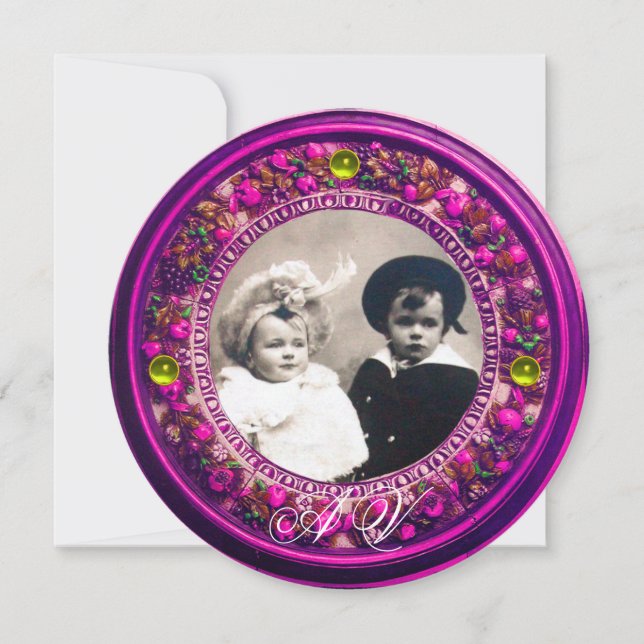 FLORENTINE RENAISSANCE PINK FLORAL CROWN MONOGRAM INVITATION (Front)