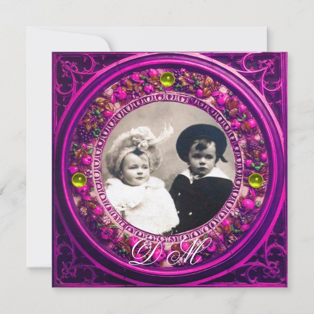 FLORENTINE RENAISSANCE PINK FLORAL CROWN MONOGRAM INVITATION (Front)