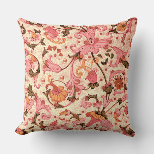 FLORENTINE RENAISSANCE PINK FLORAL SWIRLS,FLOWERS THROW PILLOW