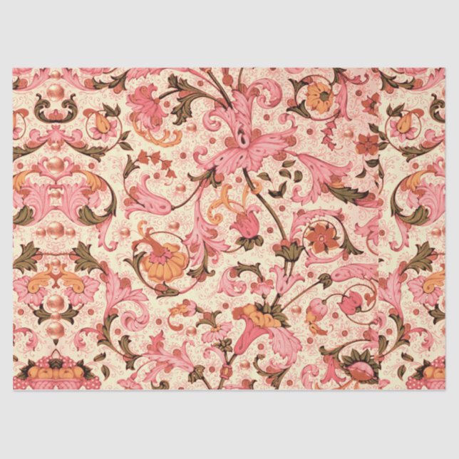 FLORENTINE RENAISSANCE PINK FLORAL SWIRLS,FLOWERS TISSUE PAPER (Front)