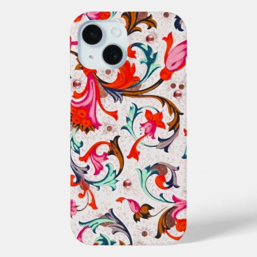 FLORENTINE RENAISSANCE RED FLORAL SWIRLSFLOWERS iPhone 15 CASE