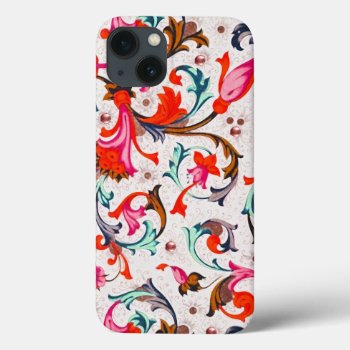 Florentine Renaissance Red Floral Swirls Flowers Iphone 13 Case by AiLartworks at Zazzle