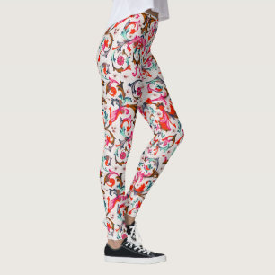 FLORENTINE RENAISSANCE RED FLORAL SWIRLS,FLOWERS L LEGGINGS