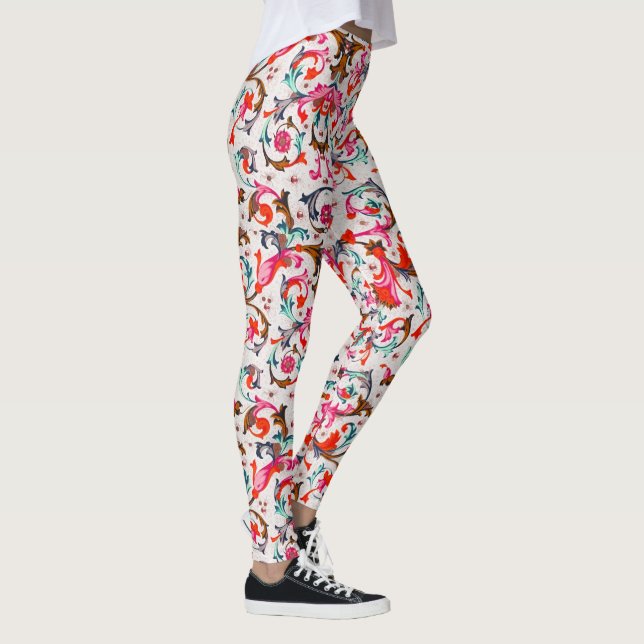 FLORENTINE RENAISSANCE RED FLORAL SWIRLS,FLOWERS L LEGGINGS (Right)