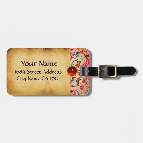 FLORENTINE RENAISSANCE RED FLORAL SWIRLSFLOWERS LUGGAGE TAG