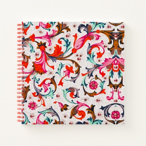 FLORENTINE RENAISSANCE RED FLORAL SWIRLSFLOWERS NOTEBOOK