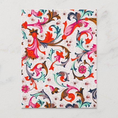 FLORENTINE RENAISSANCE RED  FLORAL SWIRLSFLOWERS POSTCARD