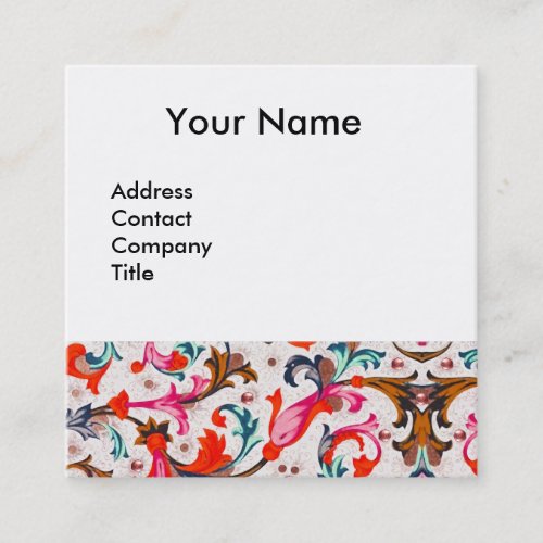 FLORENTINE RENAISSANCE RED FLORAL SWIRLSFLOWERS SQUARE BUSINESS CARD