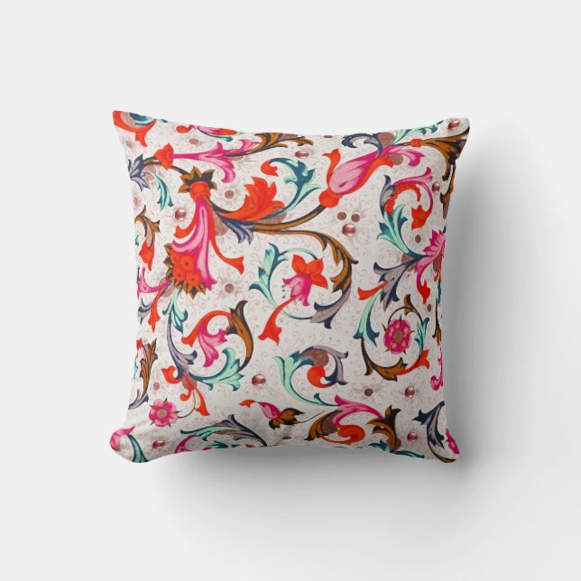 FLORENTINE RENAISSANCE RED FLORAL SWIRLS,FLOWERS THROW PILLOW (Front)