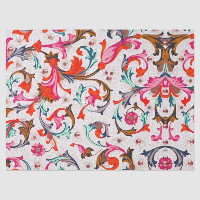 FLORENTINE RENAISSANCE RED FLORAL SWIRLS,FLOWERS TISSUE PAPER (Front)
