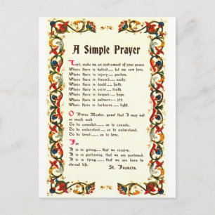 Florentine Simple Prayer=St. Francis=Pope Francis Postcard