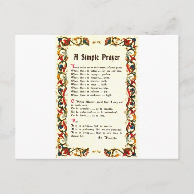 Florentine Simple Prayer=St. Francis=Pope Francis Postcard (Front)