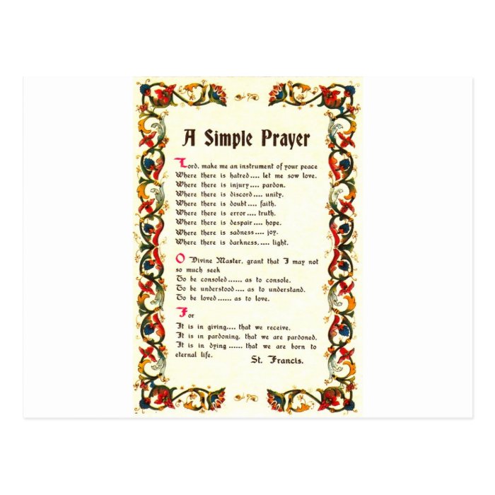 Florentine Simple Prayer=St. Francis=Pope Francis Postcard