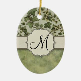 Florentine Watercolor Ivy with Monogram Ceramic Ornament