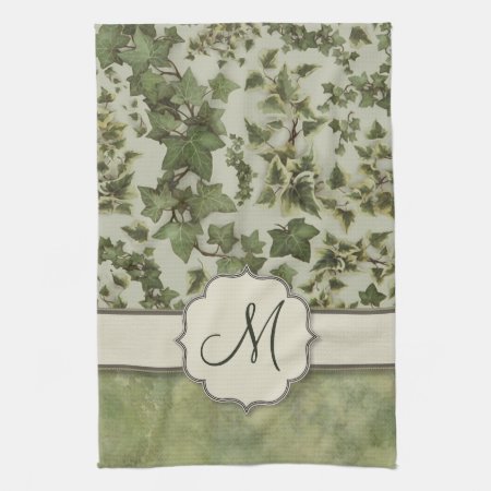 Florentine Watercolor Ivy With Monogram Towel