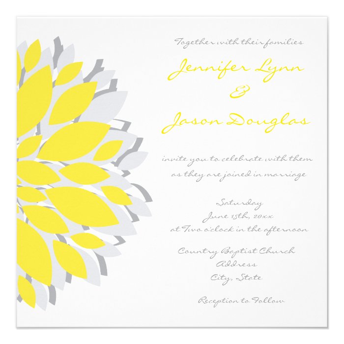 Flores amarillas y grises simples que casan invita comunicado de