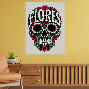 flores apellido sugar skull poster