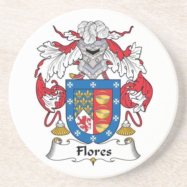 Flores Family Crest Drink Coaster (Front)