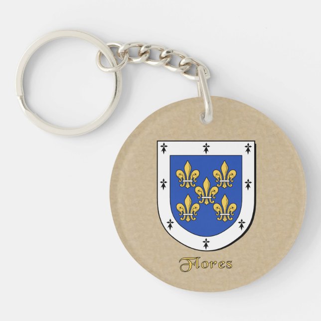 Flores Historical Shield with Flag of Spain Keychain (Front)