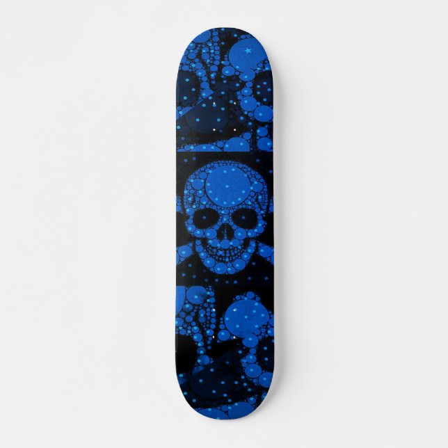 Florescent Blue Green Skull Bling Skateboard Deck (Front)