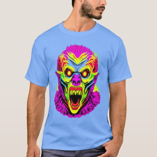 Florescent Colored Monster Skull Graphic  T_Shirt